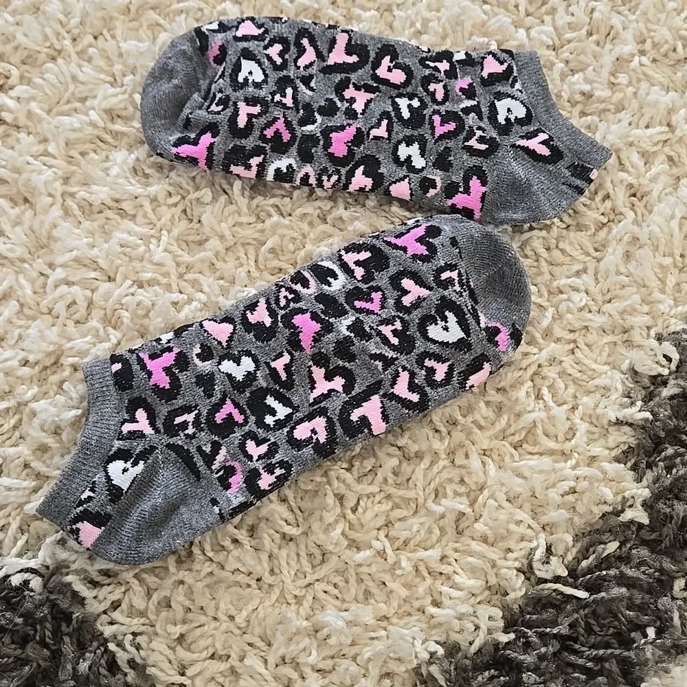 Print Ankle Socks Pink Grey White Accents Womens Y2k Anklet
